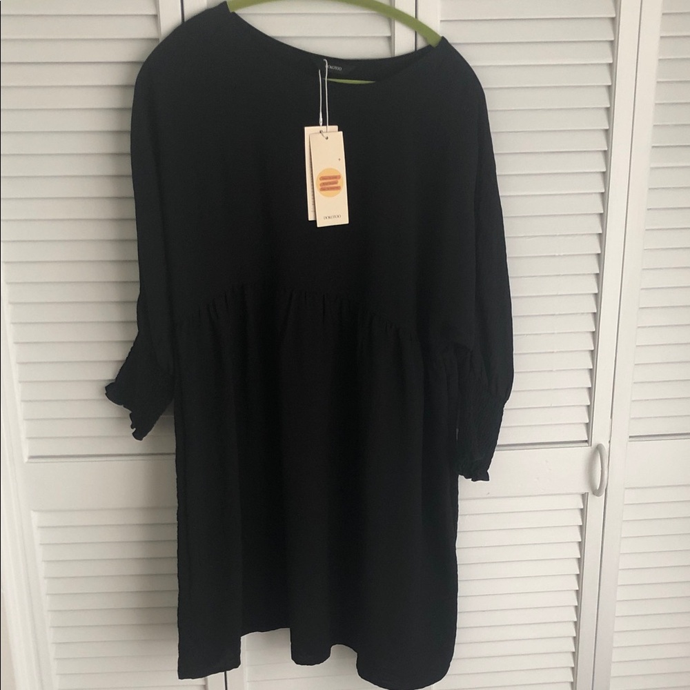 Black Women’s Smock Dress with Ruffle Sleeves